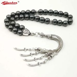 Armband Mans Tasbih Natural Stone Hematite Metal Tassel Billig pris och bönpärlor av god kvalitet 33 66 99 Pärlor Islam Rosary