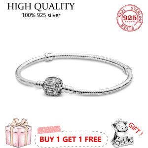 Bangles Authentic S925 Серебряные серебряные моменты Sparkle Set Snake Bone Bracelet для женщин DIY Jewelry Original Charm