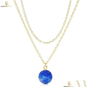 Pendant Necklaces Double Layer Natural Resin Pendant Charm Necklace For Women Adjustable Gold Chain Choker Jewelry Wholesale Dhgarden Dhyek