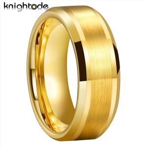 Band 6mm 8mm Fashion Tungsten Carbide Wedding Band för män Kvinnliga förlovningsring Center Borstade Beveled Edges Polished Comfort Fit