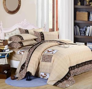 Moda simples tom marrom padrão conjuntos de cama capa leopardo impressão edredão colcha fronha lençóis conjunto capa deco9521158