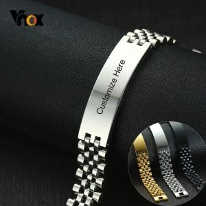 Armband vnox 15mm chunky armband för män gratis gravering 3 färg rostfritt stål klockband med id bar design tuffa man anpassade smycken