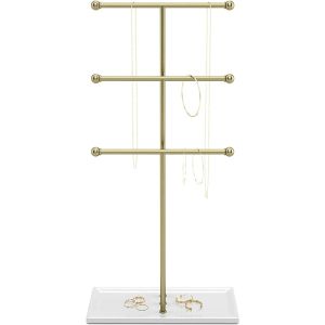 Necklaces Hanging Jewelry Organizer 3 Tier Table Top Necklace Holder, Jewelry Box and Jewelry Display with Jewelry Tray Base