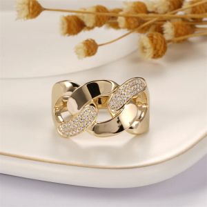 Rings CxsJeremy Soild 18K Au750 Yellow Gold Moissanite Diamonds Geometric Chain Ring Charm Hip Hop Wedding Party Jewelry