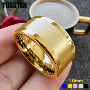 Bands Dropshipping TUSSTEN 10MM Polished Brushed Flat Wedding Band Tungsten Men Women Ring Comfort Fit