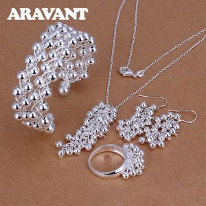 Sets Aravant Women Jewelry Set 925 Silver Fashion Dangle Grapes Beads Necklace Bracelet Ring Drop Earrings For Women Wedding Gifts