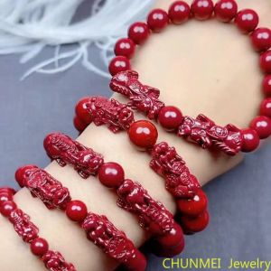 Bangles Cinnabar Ore Genuine Cinnabar Natural Stone Bracelet Purple Gold Sand Amulet Bracelet Pendant Ring Turn Bracelet Beads