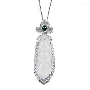 Ciondoli SpringLady Vintage Elegante Argento Sterling 925 Giada Naturale Ad Alto Tenore di Carbonio Diamanti Collana con Ciondolo in Pietra Preziosa Gioielli