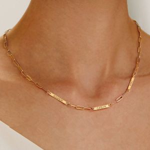 Halsband doremi kvinnor anpassade graverade namn diy bokstäver bar halsband papper klippkedja personligt halsband rostfritt stål smycken