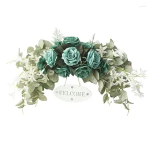 Decorative Flowers Artificial Rose Flower Swag Wedding Lintel With Welcome Sign Hanging Faux Branches