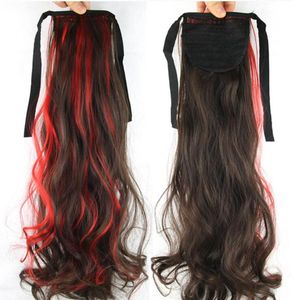 057 rabo de cavalo sintético longo cabelo reto 16quot22quot clipe rabo de cavalo extensão do cabelo loiro marrom ombre cauda de cabelo com drawstr1100049