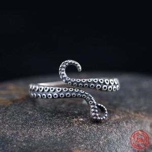 Anéis MKENDN Punk Vintage Único 925 Sterling Silver Polvo Garra Tentáculos Anel para Homens Mulheres Gótico Na Moda Jóias de Rua