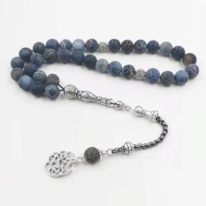 Bilezikler Tasbih Natural Agates Stone Mavi Metal Tassel 33 66 99 Dua Boncukları İslami Moda Taşı Müslüman Tespih