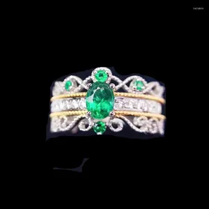 Кольца кластера Натуральный настоящий зеленый изумруд Кольцо Корона Стиль 4 6 мм 0,5 карата Драгоценный камень Стерлингового серебра 925 пробы Ювелирные изделия Три стиля для ношения J23887