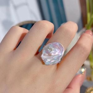 Rings 925 Sterling Silver Classic Retro Natural Freshwater Baroque Petal Pearl Ring 1419MM adjustable size Gifts for Woman RB