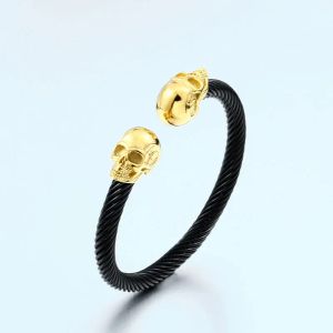 Bracelets Vintage Wire Skull Head Stainless Steel Men Bangles Bracelets Punk Rock Cool Things for Women Jewelry Halloween Gifts Wholesale