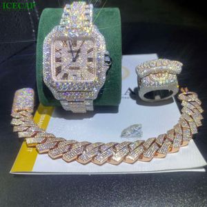 Diamond Mechanical Watches łańcuch lodowy 100% przełęczy Diamentowy Tester Hip Hop Buss w dół zegarek Moissanite