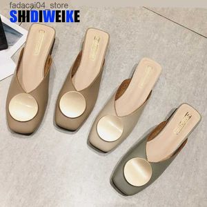 Slippers Brand Designer Women Slippers Slip On Mules Flat Heel Casual Shoes British Buckle Slides Wooden Block Heels Summer Footwear Q240221