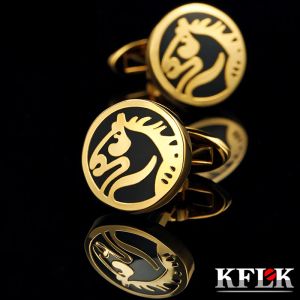 Gemelli KFLK Gemelli della camicia francese per uomo Gemelli animali di marca Bottoni nuziali di lusso Color oro Ospiti di cavalli di alta qualità