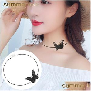 Anhänger Halsketten Mode Weiß / Schwarz Spitze Schmetterling Choker Halskette Für Frauen Schlüsselbein Kette Korea Stil Elegante Schmuck Gi Dhgarden Dhluv