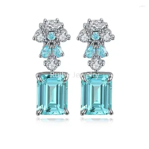 Orecchini a bottone Ruihe Stile classico Taglio smeraldo Lab Grown Gemstone Paraiba Argento 925 Gioielli da donna Regalo per feste da donna