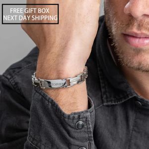 Bracciali Bracciale con nome da uomo personalizzato/Incisione laser Anno Data Bracciale ID Coordinate personalizzate Acciaio inossidabile 316L Regali per la festa del papà