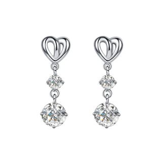 Earrings ES0017 Lefei Fashion Diamondset Classic Fine Moissanite Dangle Heart Earring For Women 925 Sterling Silver Party Wedding Jewelry