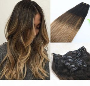 2 6 18 Klip w ludzkich przedłużeniach włosów Balayage Ombre Medium Brown z popiołu blond balayage