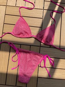 Damskie stroje kąpielowe Seksowne lśniące trójkąt bikini zestaw 2023 Bezbłędny mini-t w kształcie toporu kąpielowego stroju kąpielowego w kostiumie kąpielowym w kąpie