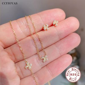 Imposta CCFJOYAS 100% 925 Sterling Silver Mini Fiore Ciondolo Collana Bracciale Orecchini Set per Le Donne 18k Placcato Oro Fine Jewelry Set