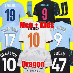 Camisetas masculinas 24 Haaland Soccer Jersey Ano Dragão Grealish Gvardiol Cities Alvarez Fãs Jogador Versão Bruyne Foden 2024 Tops Kids Kit Sets She1