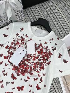 Tirt Designer Clother Women Cotton White Blouse Butterfly Gentle With Sleeves Crew Neck Short Sleeve Cotton Treftle Treet