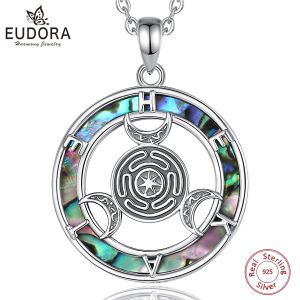 Wisiorki Eudora 925 Sterling Srebrny Naszyjnik Hecate Wheel Natural Abalone Triple Moon Bogini Amulet Wiselant Biżuteria do kobiet mężczyzny