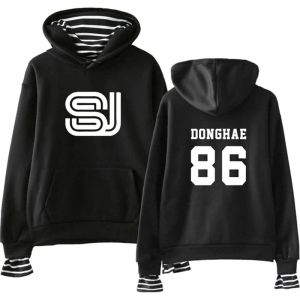 Bluza Super Junior Women's Fake Two Piece Girls Hoodies Bluza Pullover Kpop 2023 Nowe swobodne jesienne bluzy z kapturem z kapturem