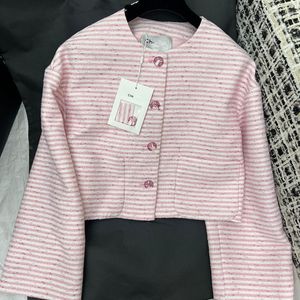 2024 Spring Pink Striped Short Coats Designer O Neck Long Sleeves Buttons Women's Cardigans 22101