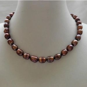 Necklaces Free shipping genuine cultured freshwater pearl necklace 910MM coffee brown rice bib necklace