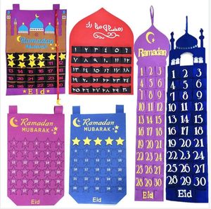 Eid Mubarak DIY Filz Ramadan Kalender mit Tasche für Kinder Geschenke Countdown Muslim Balram Party Dekor Zubehör 240219