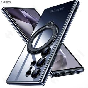 Cell Phone Cases Case For Samsung Galaxy S24 S23 Ultra Plus Note 20 FE A54 A34 A14 5G Magsafe Transparent Ring Wireless Charge Magnetic Len Cover YQ240221