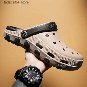 Slippers Clogs Men Sandals Women Shoe Summer Fang Hoof Thongs Stamp Garden Beach Black Big Size Slippers for Mens Shoes Zapatos Hombre Q240221