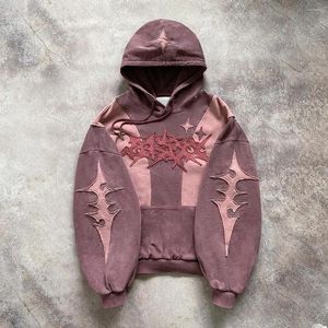 Erkek Hoodies High Street Harajuku Sıkıntısı Erkek Kadın Patchwork Modaya Gotik Moda Yıldız Yama Sweatshirt Street Giyim