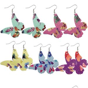 Dangle & Chandelier New Classic Faux Leather Butterfly Earrings For Women Bomemia Dangle Wedding Double Sides Sequins Print Dhgarden Dh986