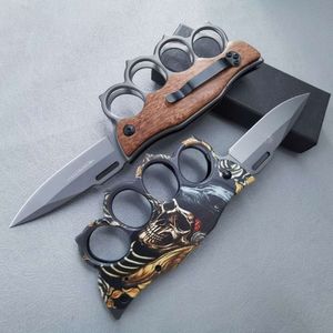 Tiger Finger Fist Set Wooden Handle Multi Functional Folding Outdoor Stainless Steel Knife 806177