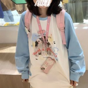 Felpe Harajuku Kawaii Felpe da donna Stampa animalier Felpe con cappuccio patchwork oversize vintage Magliette larghe e casual per studenti universitari carini