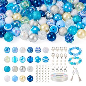 kits 1 Set Blue 20mm Bubblegum Beads DIY Beaded Necklace Bracelet Making Kit for Women Children Keychain Jewelry DIY Supplies Gifts