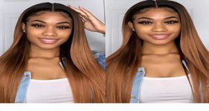 Loira Ombre T1B 30 Lace Front Perucas Raízes Pretas Sedosa Reta Brasileira Virgem Cabelo Humano Pré Arrancado Nós Descorados Full Lace Wi3262284