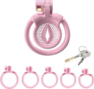 Gaiola de castidade rosa negativa pequena para homens Sissy Flat Chastity Device Lock Design Gaiola de pênis de plástico para homens BDSM Gaiola de pênis Brinquedos sexuais para casais (rosa, plana-B)