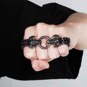 Bracelets Gothic Double Bull Head Bracelet For Men Masculine 13MM Franco Link Curb Chain Men's Bracelets Man With Gift Bag Dropshipping