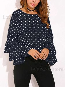 Kvinnors blusar skjortor 5xl plus size polka dot womens toppar och blusar avslappnad lång lykta ärm o nacke lös kvinnlig tunika 2023 sommarhöst pullover t240221