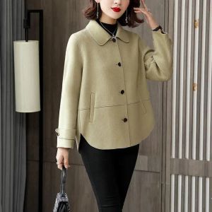 Blandar kvinnor Woolen Coat Autumn Winter 2023 Ny koreansk mode Löst dubbelsidig kashmir Wool Coat kvinnliga korta damer jacka toppar