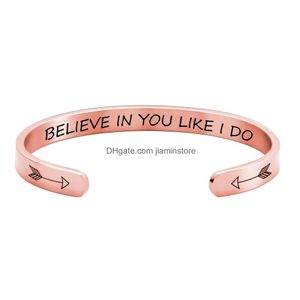 Bangle Letter Believe In You Like Bangle Cuff C-Shape Stainless Steel Bracelets Open Wristband For Women Men Fashion Jewelry Will And Dha9I